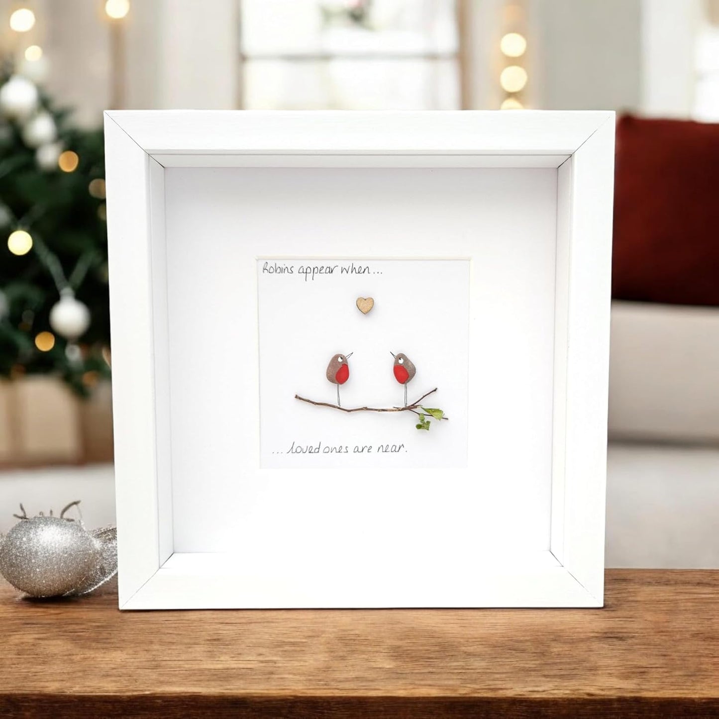 Robins Appear When Loved Ones Are Near Framed Family Friends Christmas Gift Pebble Art Picture Personalised