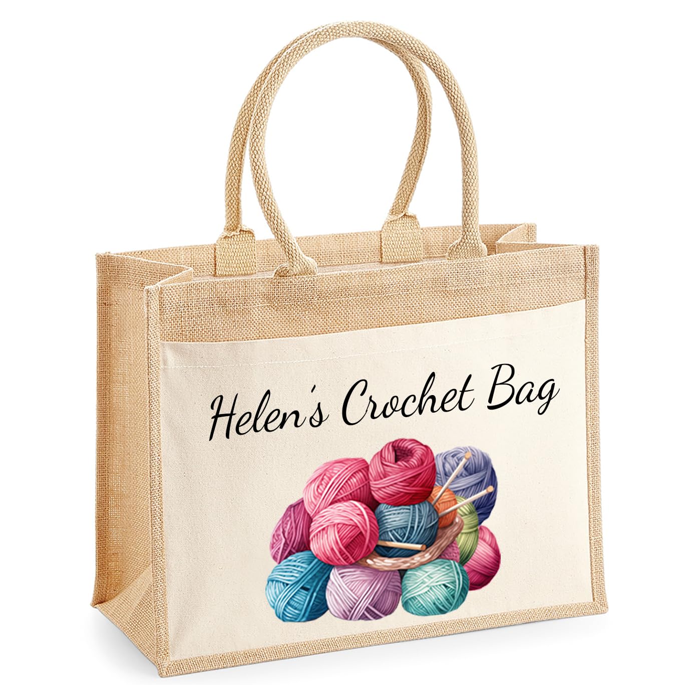 Personalised Crochet & Knitting Tote Bag with Custom Name & Text. Ideal Christmas present for Knitting Lovers, Grandma, Nan. Mother's Day or Birthday Gift