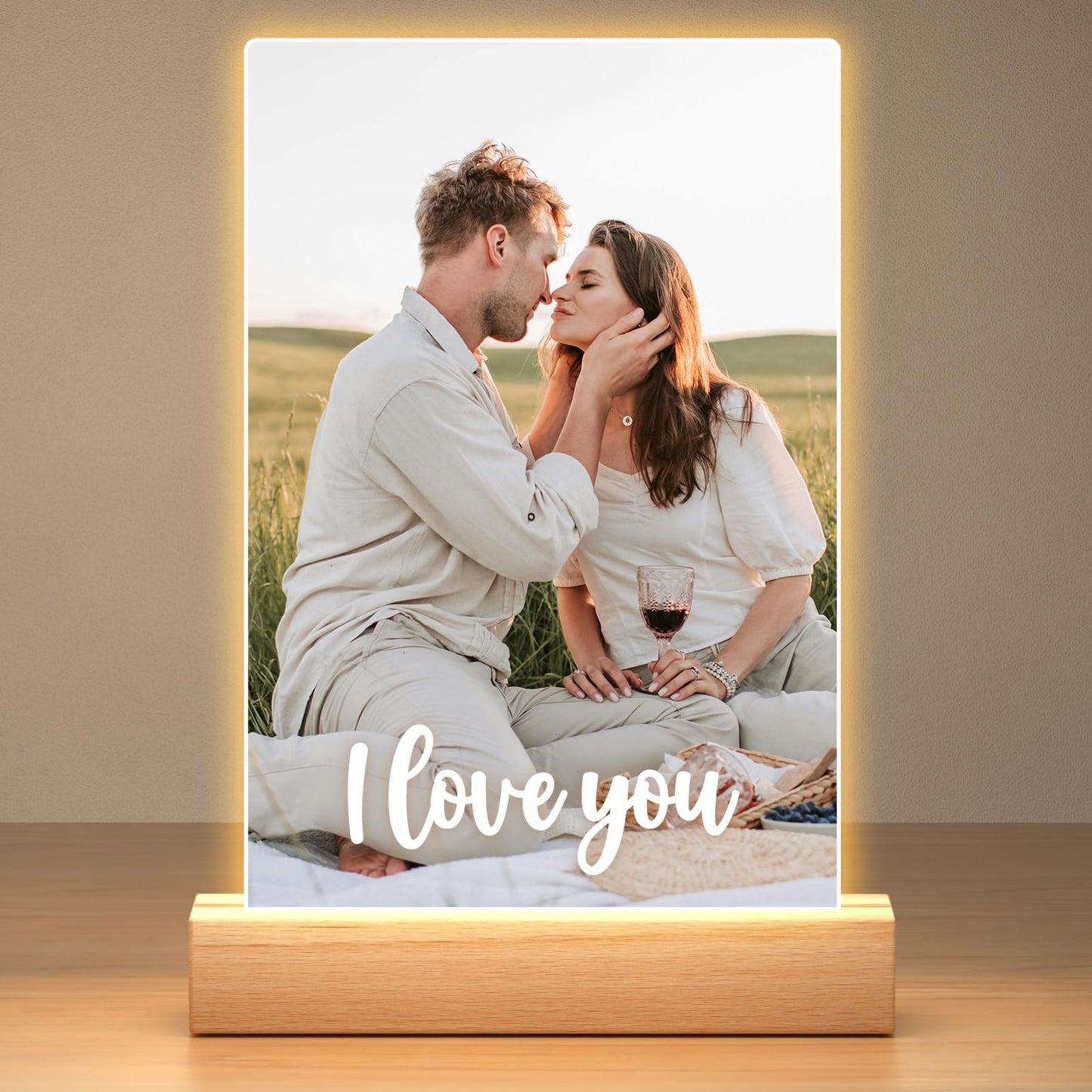 Personalised Anniversary Birthday Gifts for Women & Men, Custom Photo Frame with Night Light, Personalized Acrylic Plaque with Photos, Personalised Christmas Couples Gifts for Him & Her