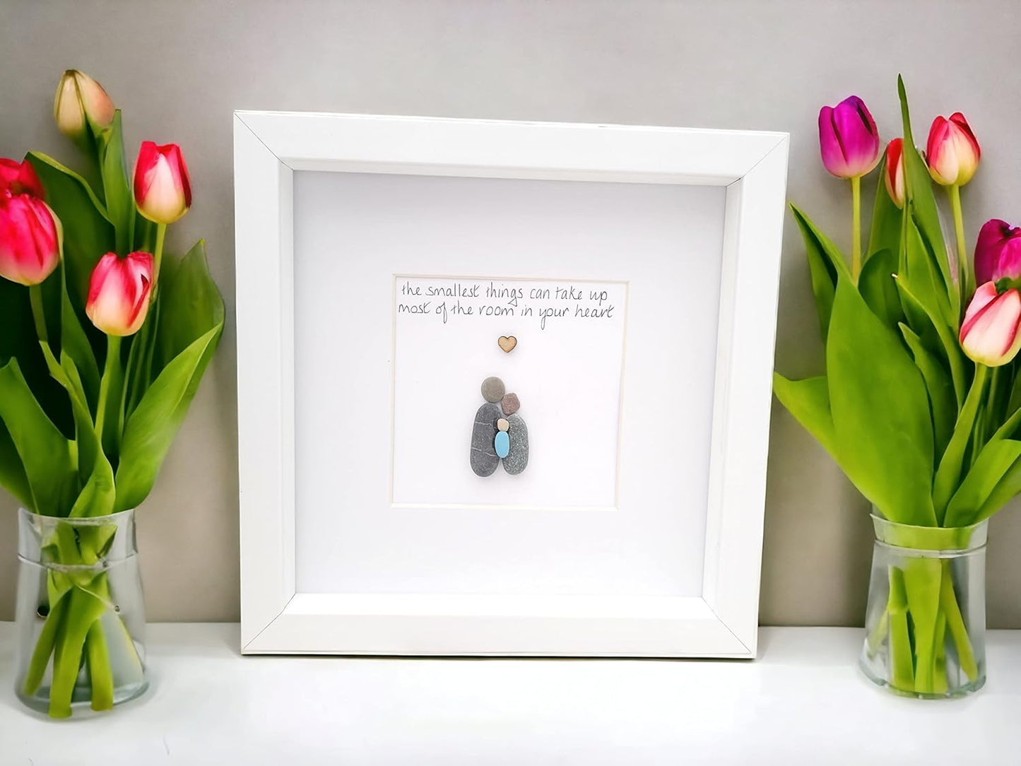 Pebble Art Family, New Baby Picture Framed And Personalised - Parents To Be Gift - Baby Shower Gender Neutral