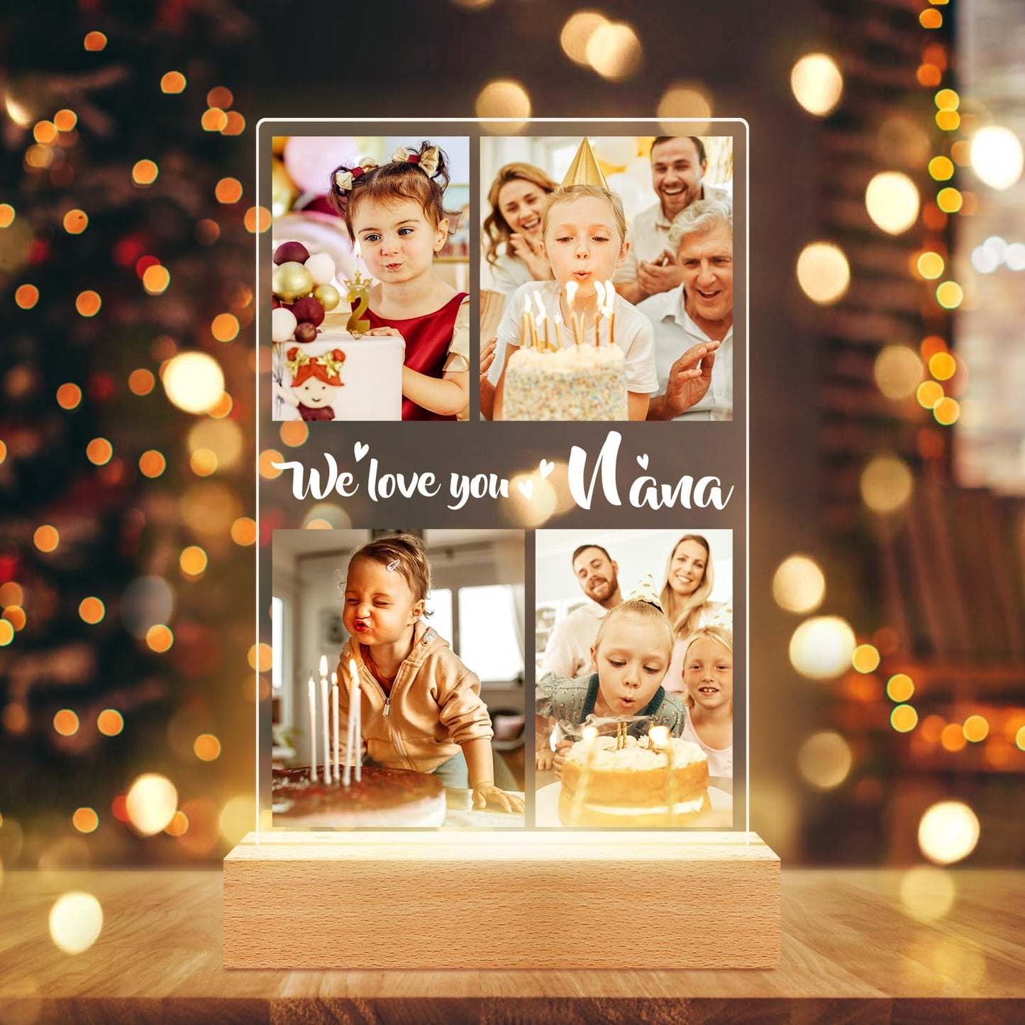 Personalised Anniversary Birthday Gifts for Women & Men, Custom Photo Frame with Night Light, Personalized Acrylic Plaque with Photos, Personalised Christmas Couples Gifts for Him & Her