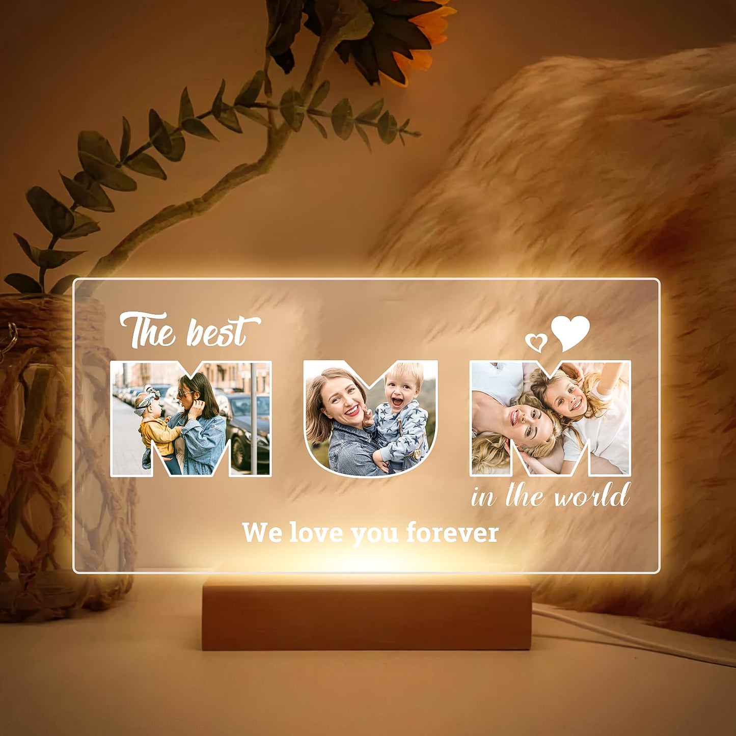 Personalised Anniversary Birthday Gifts for Women & Men, Custom Photo Frame with Night Light, Personalized Acrylic Plaque with Photos, Personalised Christmas Couples Gifts for Him & Her