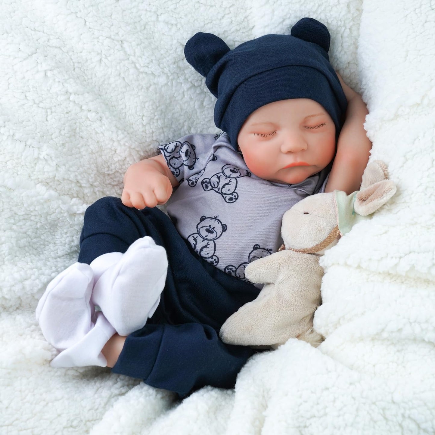 BABESIDE Lifelike Reborn-Baby Dolls Boy 17 Inch Handmade Realistic Reborn Babies Dolls Newborn Baby with Soft Vinyl Body Real Life Baby Dolls with Toy Accessories Close Eyes