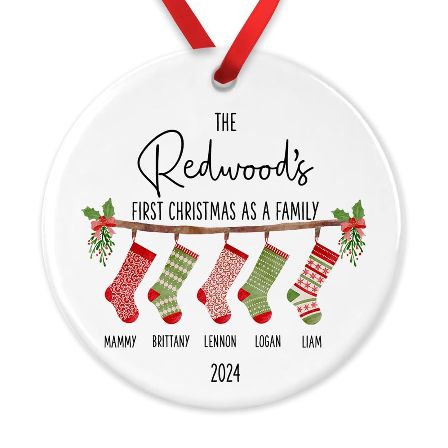 First Christmas as A Family Bauble with Gift Box, Personalised Family Christmas Ornament, Hanging Stockings, Custom 2024 Tree Decoration, Family Gift, Festive Xmas Present, Family Bauble, Keepsake