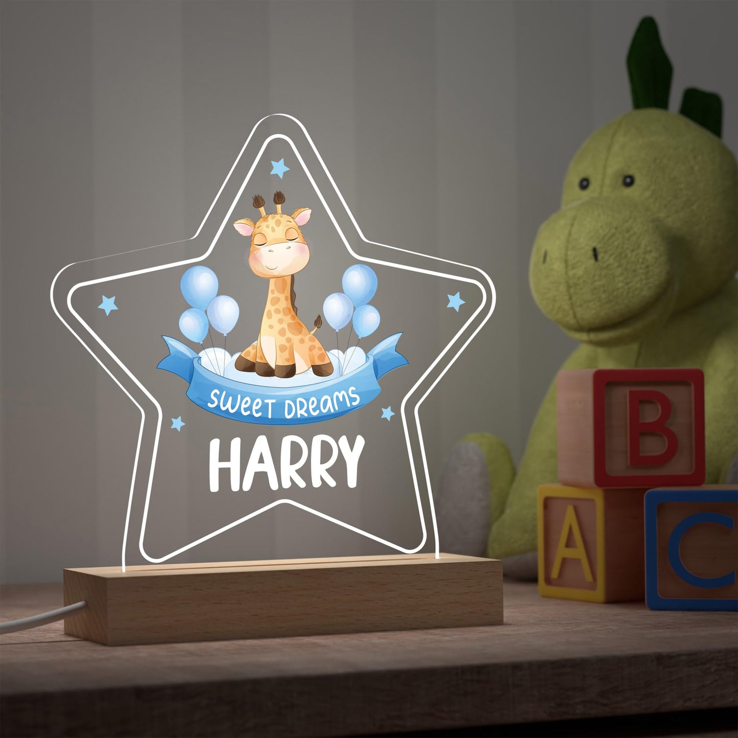 Baby Boy Christening Gifts, Personalised Christening Gifts For Boy Son Grandson, Jungle Safari Animal LED Night Light With Childs Name