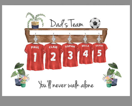 IndyWildheart Personalised Football Print, A4 size, Gift for Dad, Grandad, Football Lovers Gift, Football Print, Family Print, Unframed Print