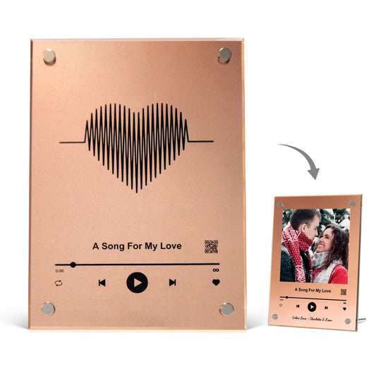 Photo Acrylic With QR Code Linked to Song| Music Plaque Frames | Christmas Gift | Heart Shape Bronze 8th Anniversary Gift for wife, 13.4 * 18 * 0.5cm, Christmas Gift