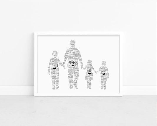 Personalised Father & Child Family Word Art Print - Birthday, Fathers Day Gift -Dad, Daddy Gifts - A5, A4, A3 Prints & Framed