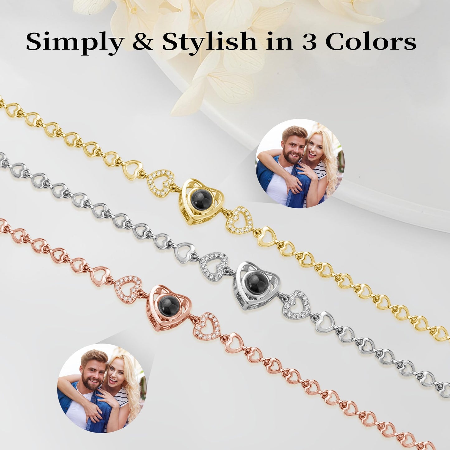 Photo Bracelet Personalised Projection Bracelets with Picture inside Birthday Anniversary Memorial Gifts for Girlfriend Women Her Best Friend