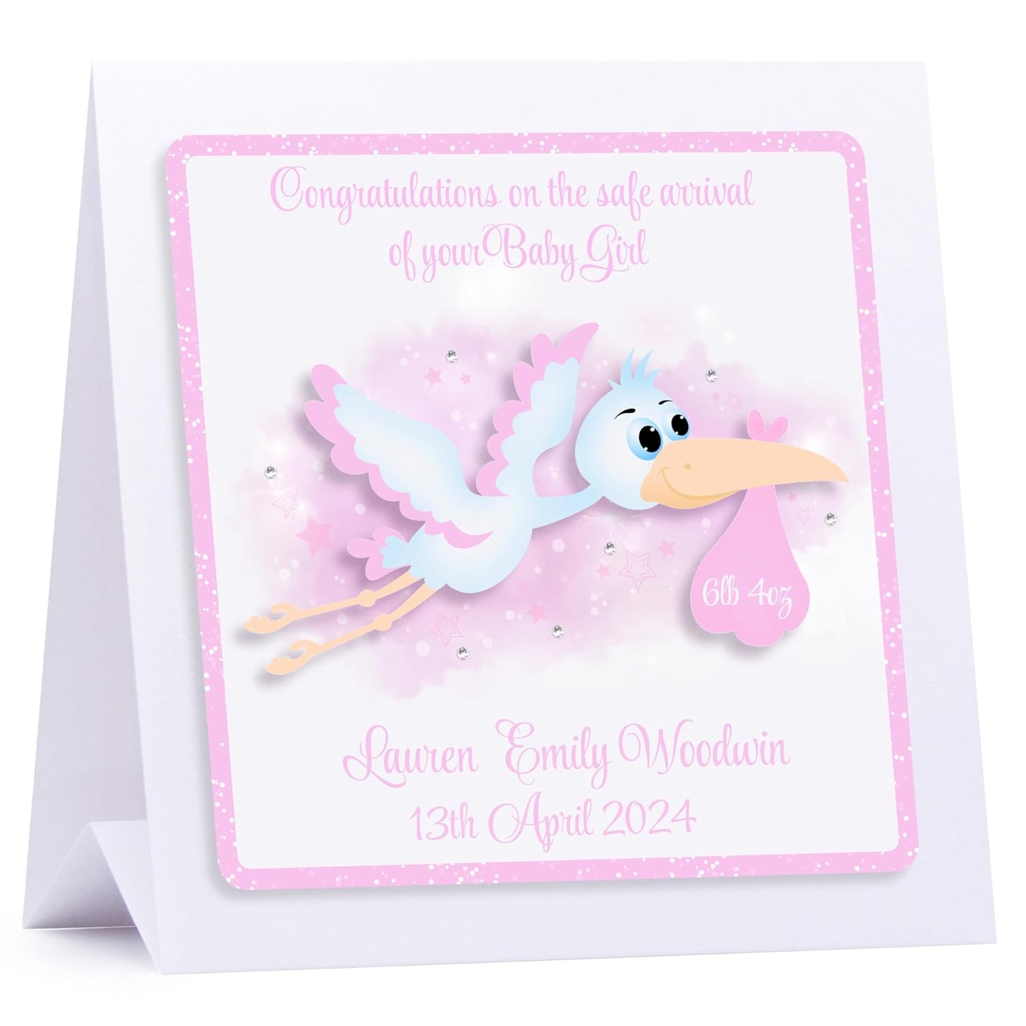 Personalised New Baby Boy Card - New Baby Girl Card - New Baby Grandson Card -New Baby Granddaughter Card - 3D Stork