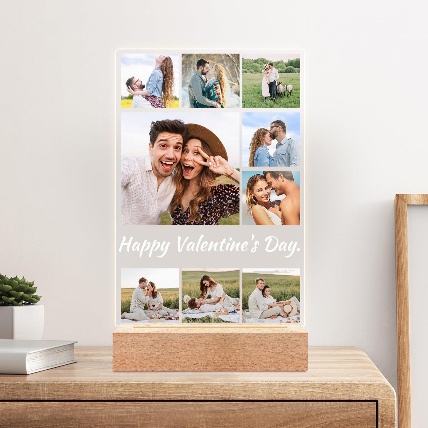 Personalised Anniversary Couples Gifts for Women and Men, Personalised Photo Frame with Photo, Customised Picture Frame with Night Light, Personalised Christmas Birthday Gifts for Her and Him