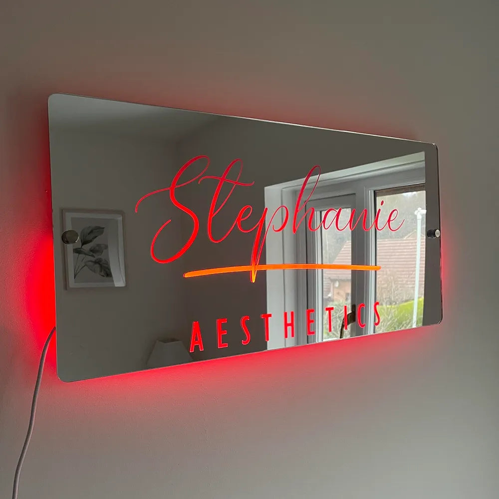 Personalised Salon Mirror Sign | Light-Up Business Sign | Hairdresser Nails Decor