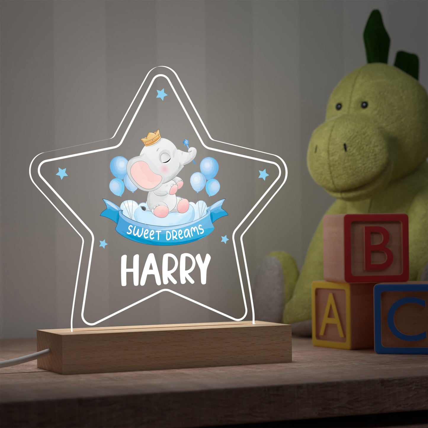 Baby Boy Christening Gifts, Personalised Christening Gifts For Boy Son Grandson, Jungle Safari Animal LED Night Light With Childs Name