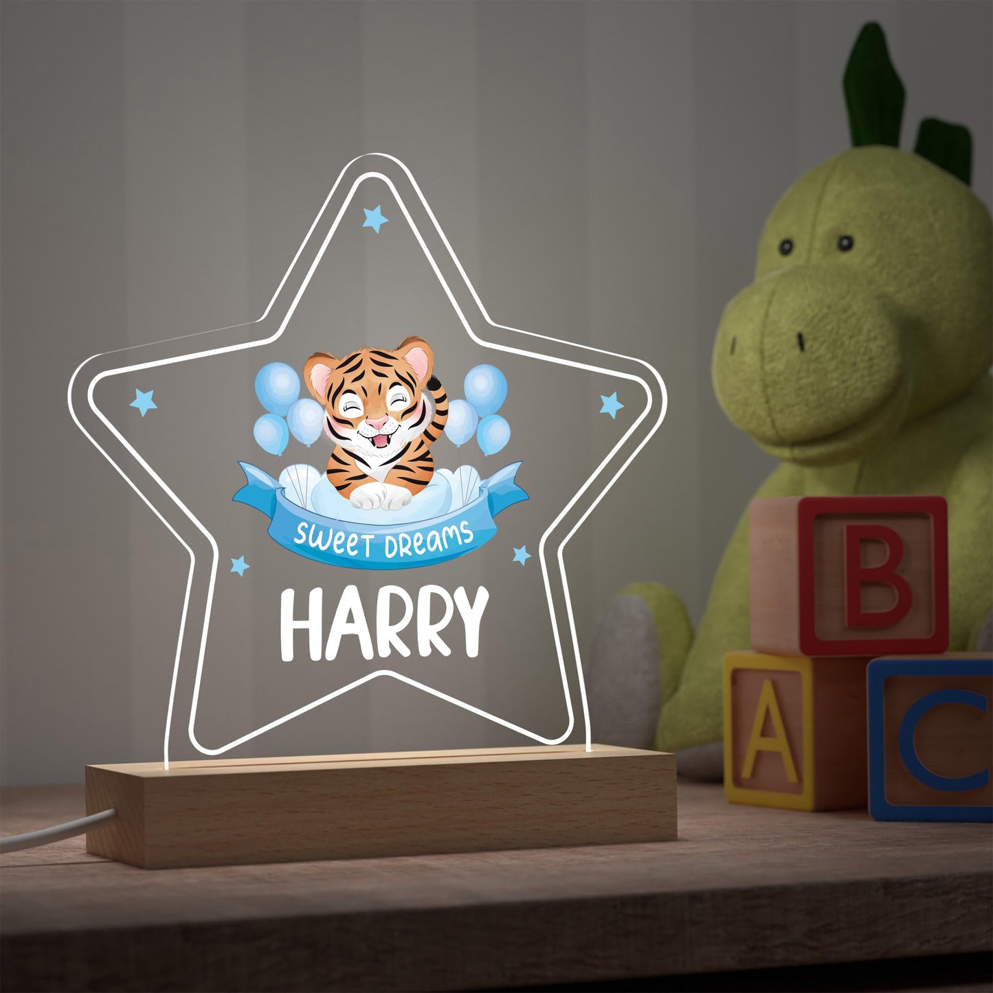 Baby Boy Christening Gifts, Personalised Christening Gifts For Boy Son Grandson, Jungle Safari Animal LED Night Light With Childs Name