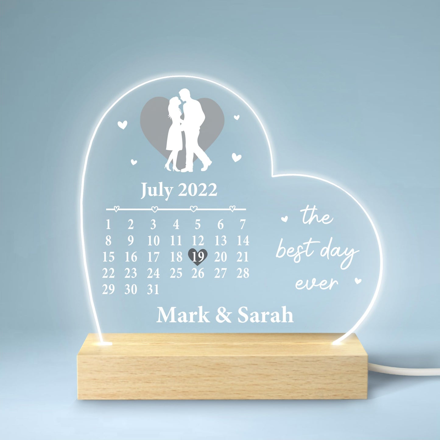 Beecreative Anniversary Gifts For Her, Personalised Anniversary Date LED Night Light For Girlfriend Wife, I Love You Anniversary Gift