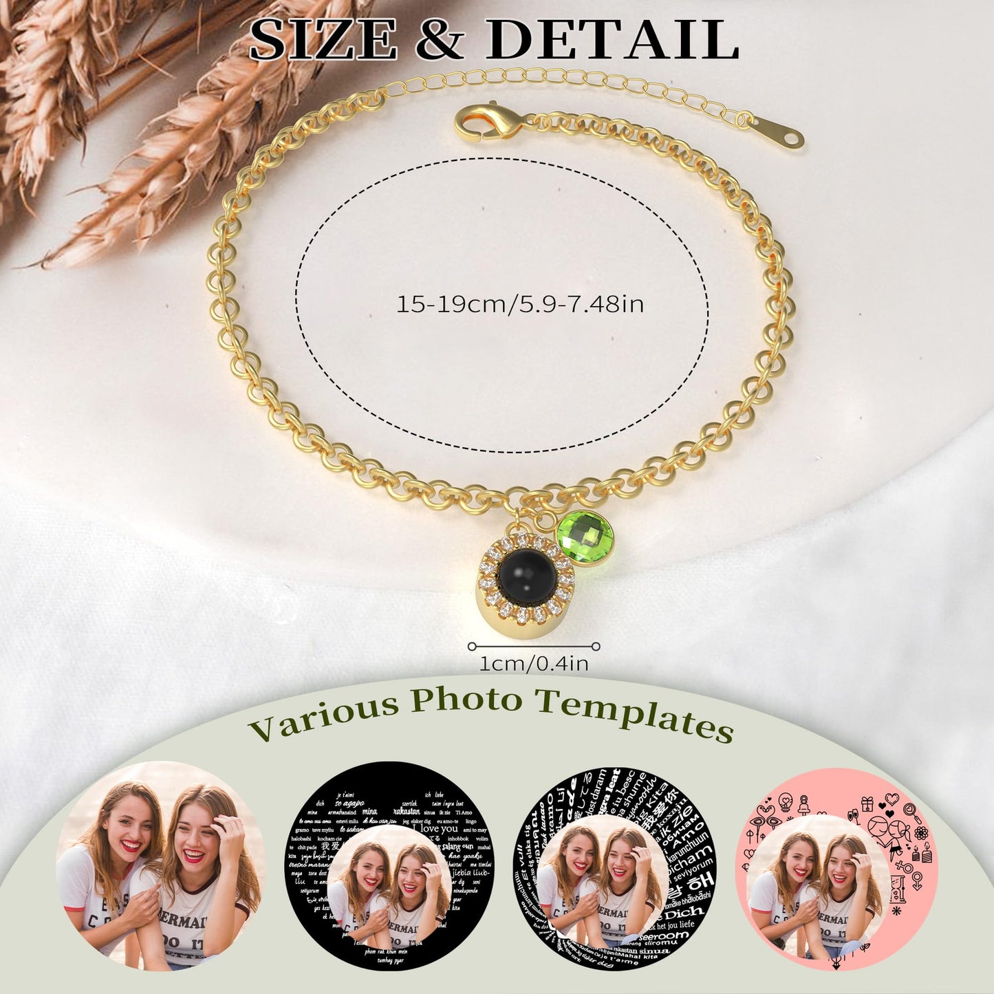 Photo Bracelet Personalised Projection Bracelets with Picture inside Birthday Anniversary Memorial Gifts for Girlfriend Women Her Best Friend