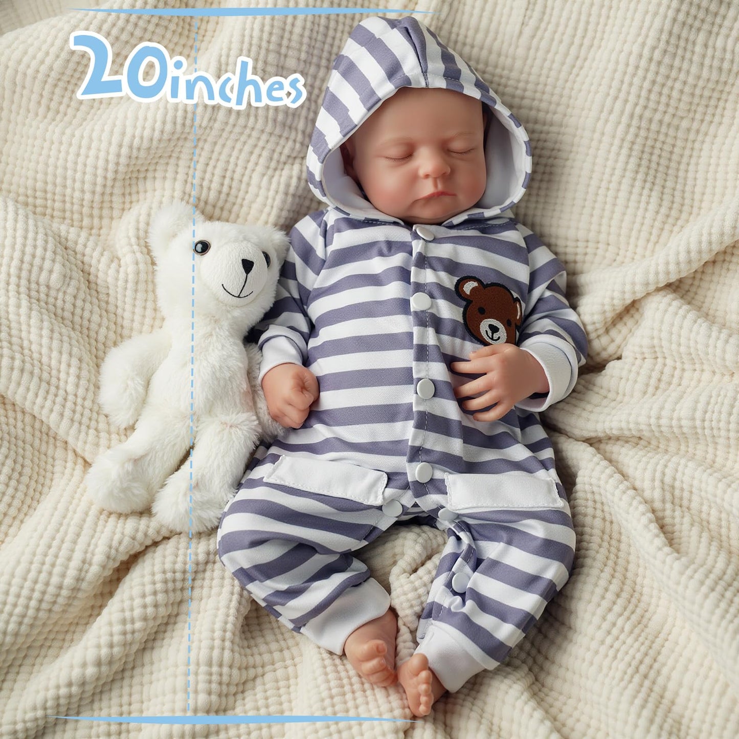 JIZHI Reborn-Baby Dolls Boy 20 Inch Lifelike Baby Doll Real Life Baby Dolls That Look Real Softness Sleeping Newborn Baby Dolls Rerbon Dolls vin-yl