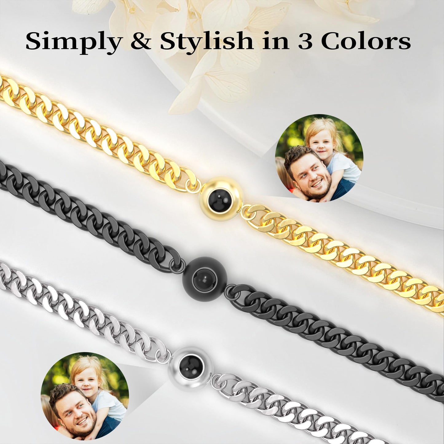 Photo Bracelet Personalised Projection Bracelets with Picture inside Birthday Anniversary Memorial Gifts for Girlfriend Women Her Best Friend