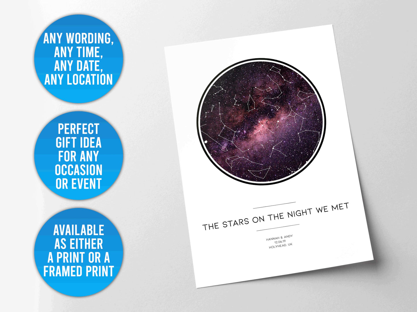 forefrontdesigns Personalised The night we met Star map chart astronomical poster print, framed/unframed