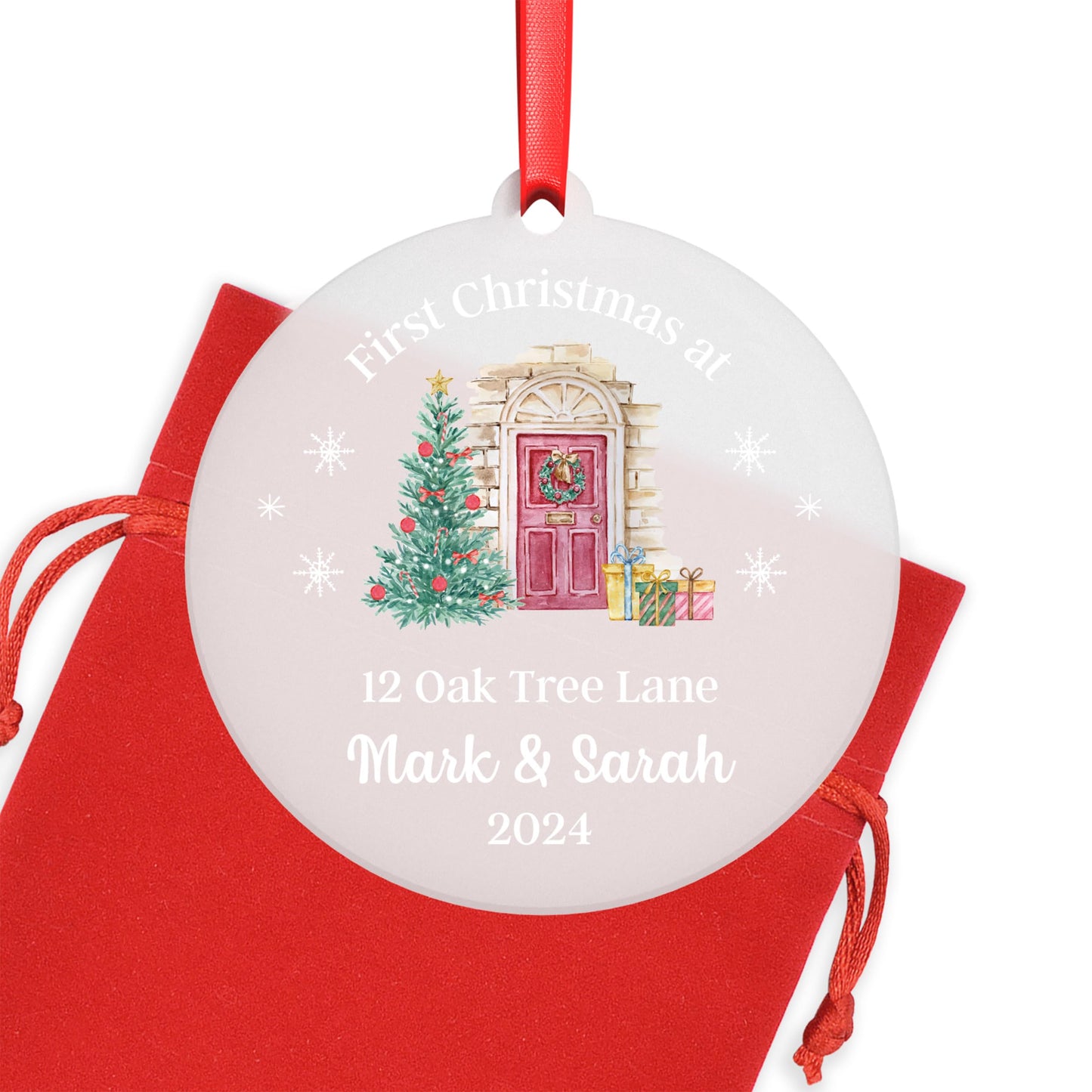 Beecreative First Christmas In Your New Home Ornament - Personalised 1st Xmas New House Home - Housewarming Gift For Couples - Tree Decoration With Red Bag