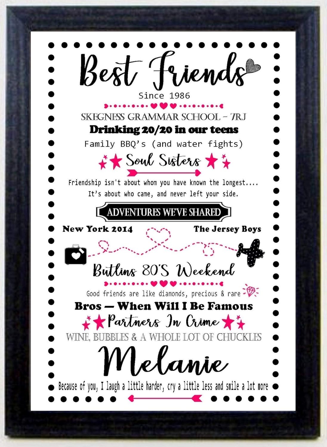 A Personalised A4 BEST FRIENDS BORDER Print - A Custom Made Gift To Celebrate Your Special Friendship - Memories Keepsake - SOLD AS PRINT ONLY OR A CHOICE OF FRAMES