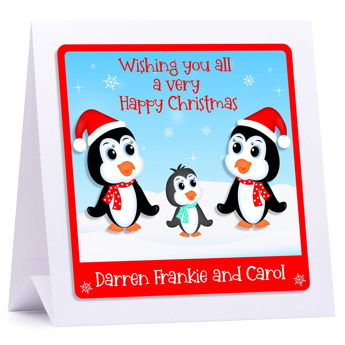 Personalised Christmas Card Family Christmas Card Snowmen - Embellished With Glittering Crystals From Swarovski Family or Couple 1-12 names