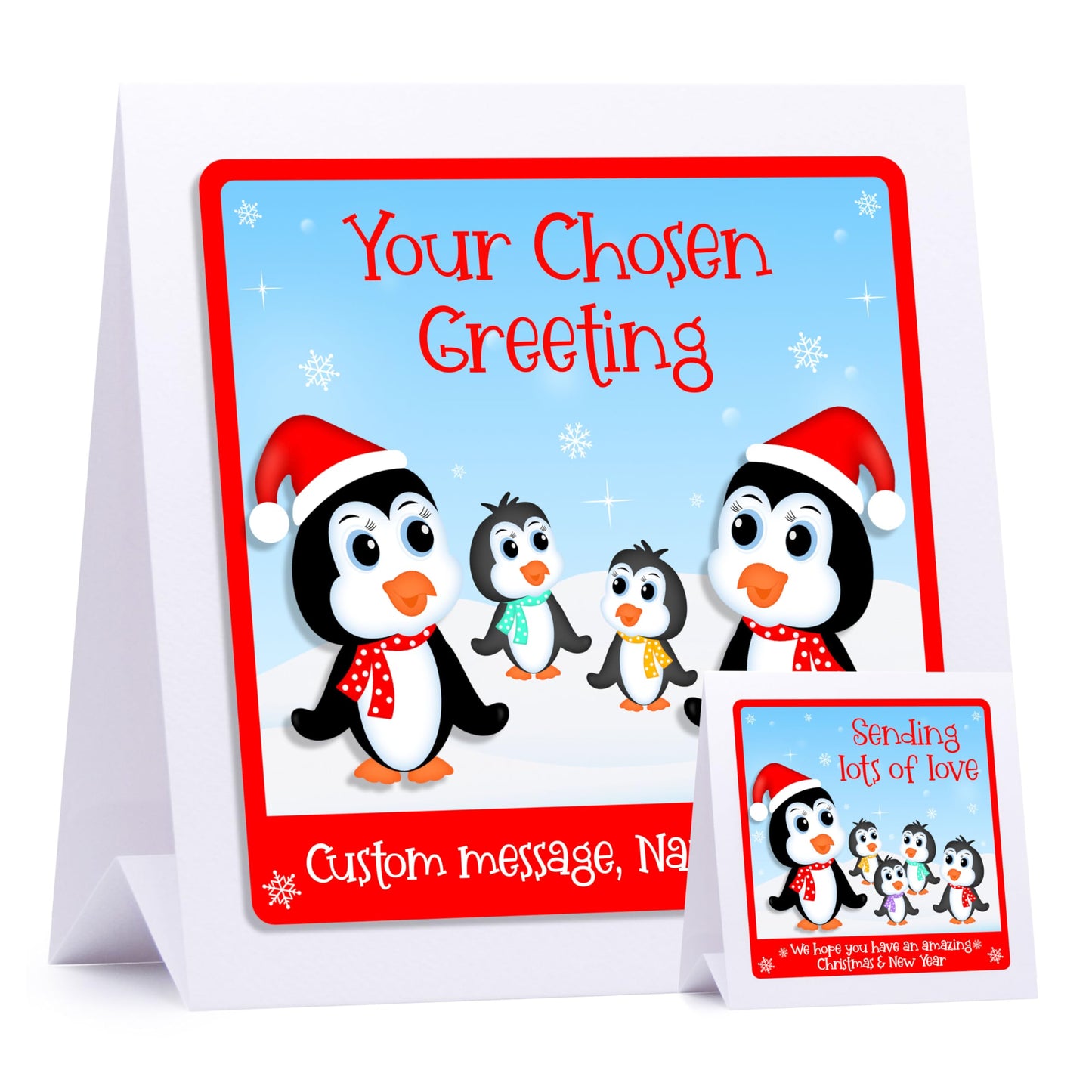 Personalised Christmas Card Family Christmas Card Snowmen - Embellished With Glittering Crystals From Swarovski Family or Couple 1-12 names