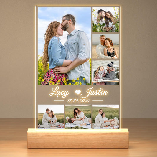 Personalised Anniversary Birthday Gifts for Women & Men, Custom Photo Frame with Night Light, Personalized Acrylic Plaque with Photos, Personalised Christmas Couples Gifts for Him & Her