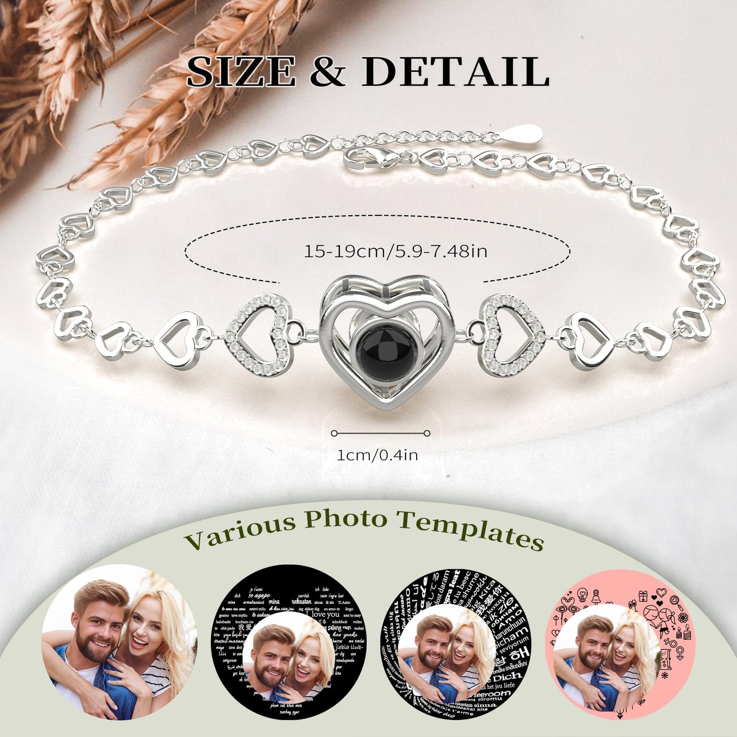 Photo Bracelet Personalised Projection Bracelets with Picture inside Birthday Anniversary Memorial Gifts for Girlfriend Women Her Best Friend