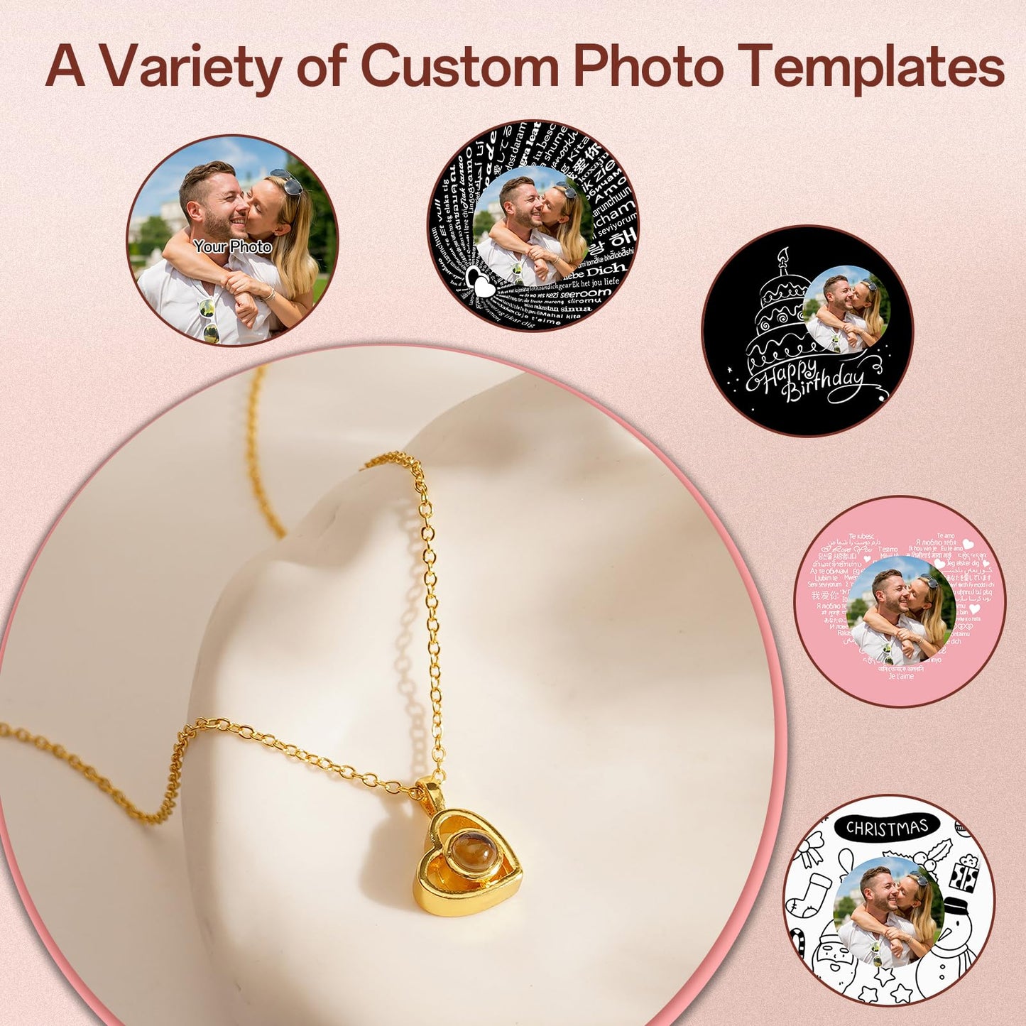 JONZIN Photo Necklace Custom Projection Necklace with Picture inside Personalised Necklace for Women Birthday Anniversary Memorial Gifts for Mother Daughter Girlfriend Wife