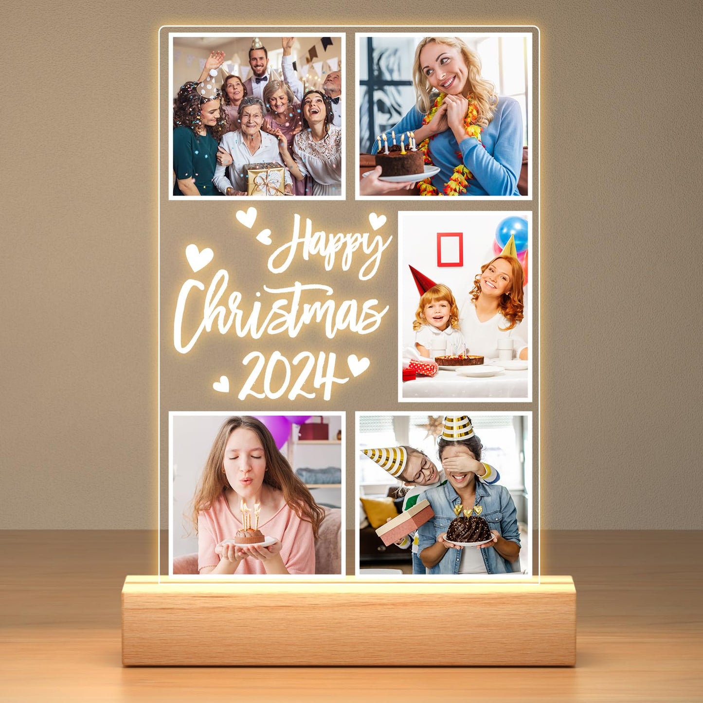 Personalised Anniversary Birthday Gifts for Women & Men, Custom Photo Frame with Night Light, Personalized Acrylic Plaque with Photos, Personalised Christmas Couples Gifts for Him & Her