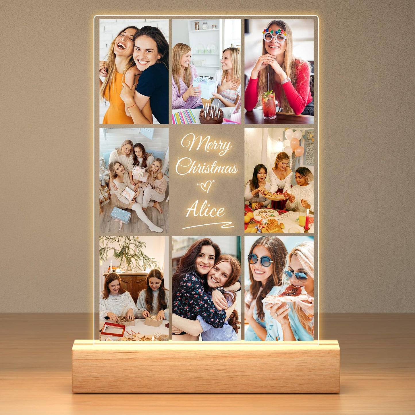 Personalised Anniversary Birthday Gifts for Women & Men, Custom Photo Frame with Night Light, Personalized Acrylic Plaque with Photos, Personalised Christmas Couples Gifts for Him & Her