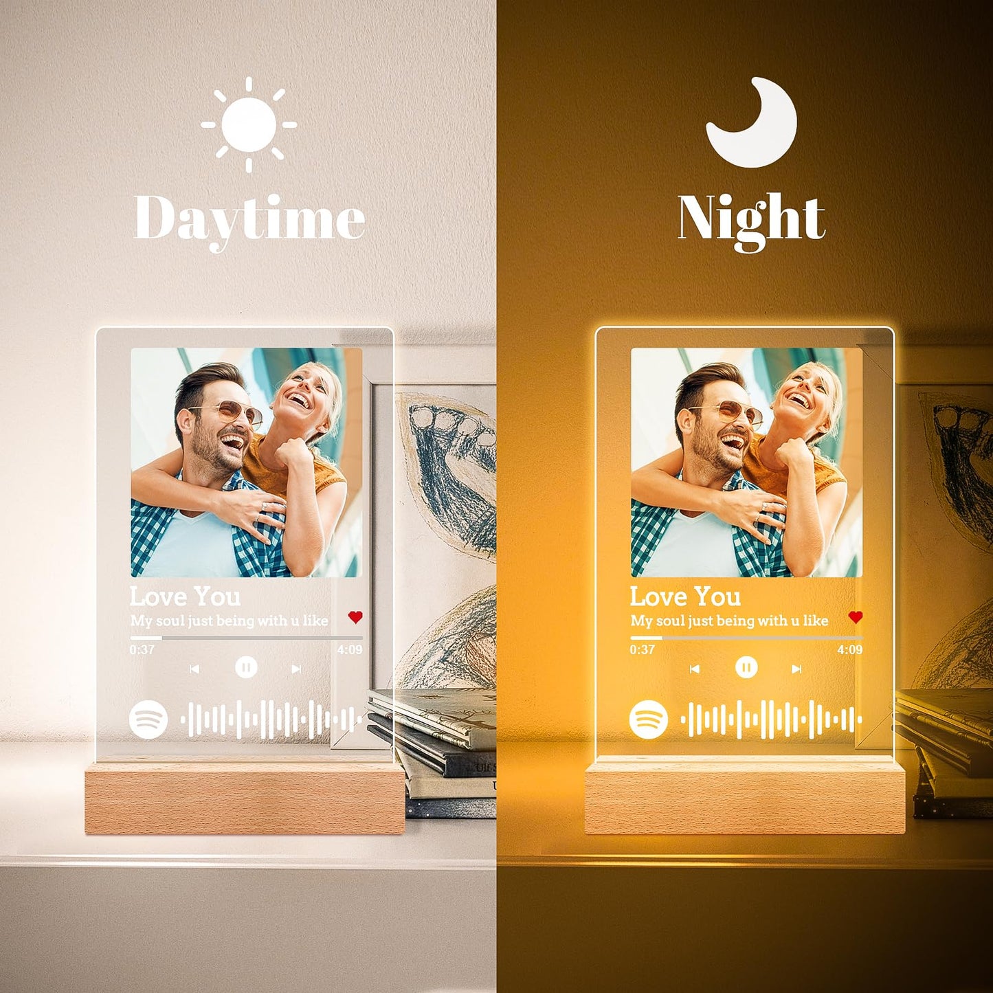 Personalised Anniversary Birthday Gifts for Women & Men, Custom Photo Frame with Night Light, Personalized Acrylic Plaque with Photos, Personalised Christmas Couples Gifts for Him & Her