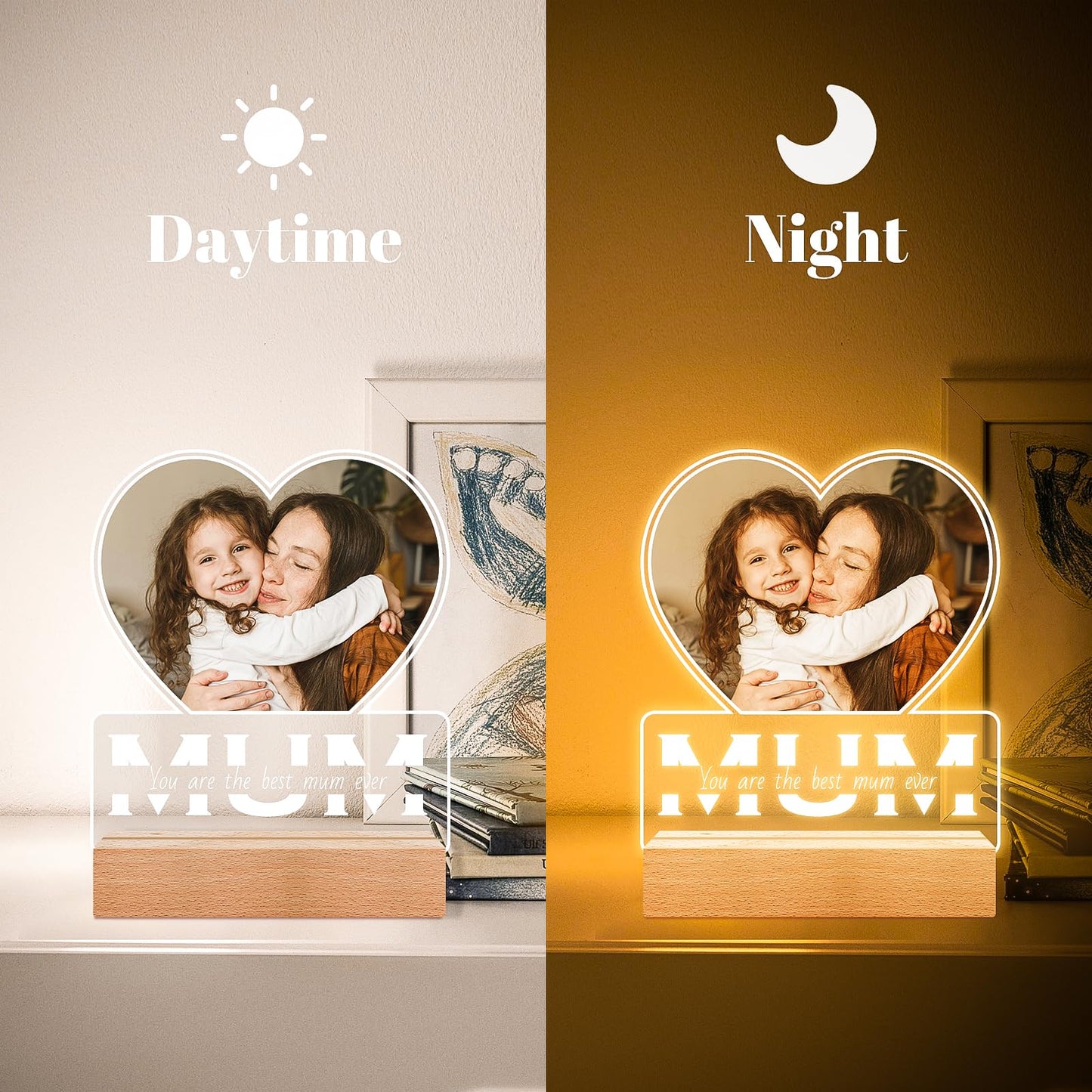 Personalised Anniversary Birthday Gifts for Women & Men, Custom Photo Frame with Night Light, Personalized Acrylic Plaque with Photos, Personalised Christmas Couples Gifts for Him & Her