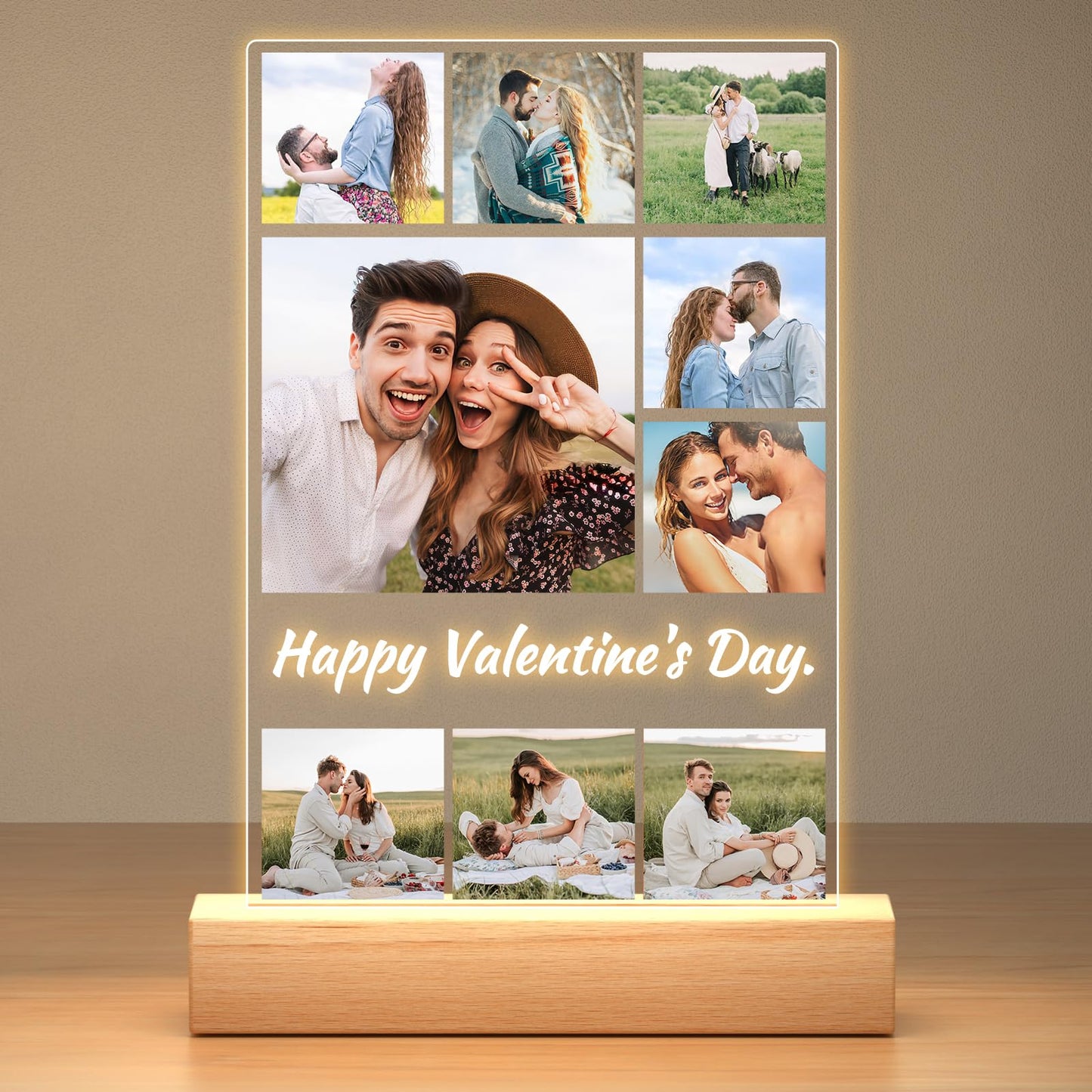 Personalised Anniversary Couples Gifts for Women and Men, Personalised Photo Frame with Photo, Customised Picture Frame with Night Light, Personalised Christmas Birthday Gifts for Her and Him