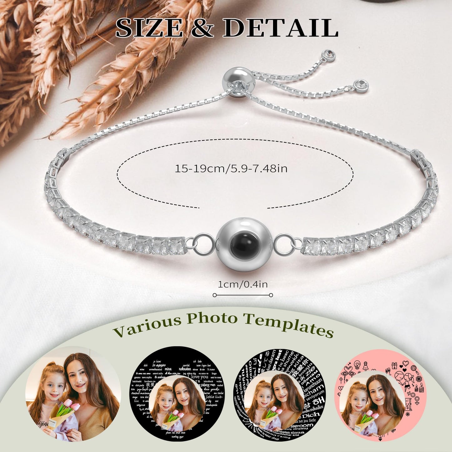 Photo Bracelet Personalised Projection Bracelets with Picture inside Birthday Anniversary Memorial Gifts for Girlfriend Women Her Best Friend