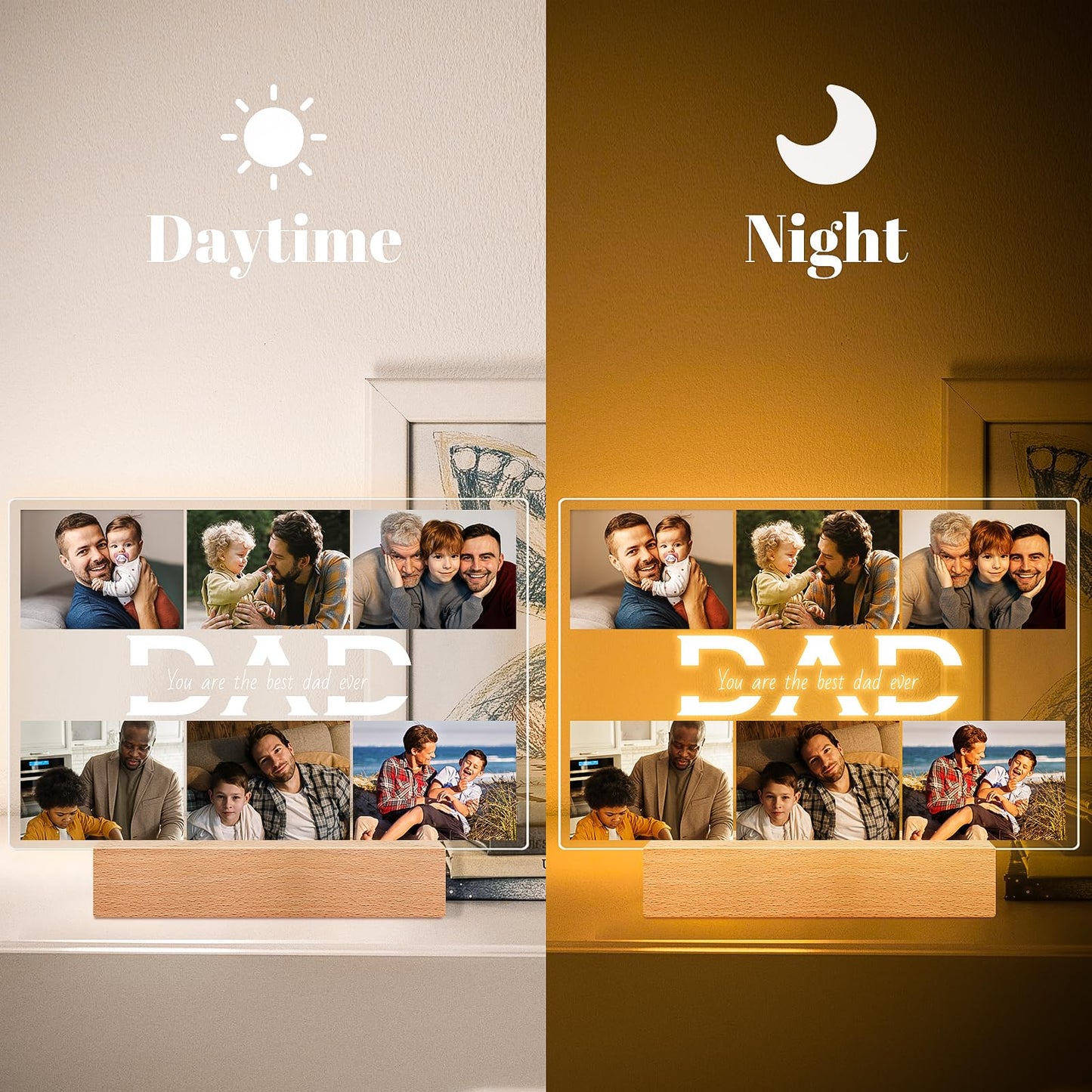 Personalised Anniversary Birthday Gifts for Women & Men, Custom Photo Frame with Night Light, Personalized Acrylic Plaque with Photos, Personalised Christmas Couples Gifts for Him & Her