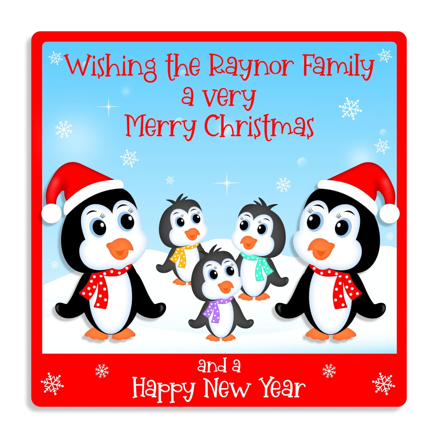 Personalised Christmas Card Family Christmas Card Snowmen - Embellished With Glittering Crystals From Swarovski Family or Couple 1-12 names