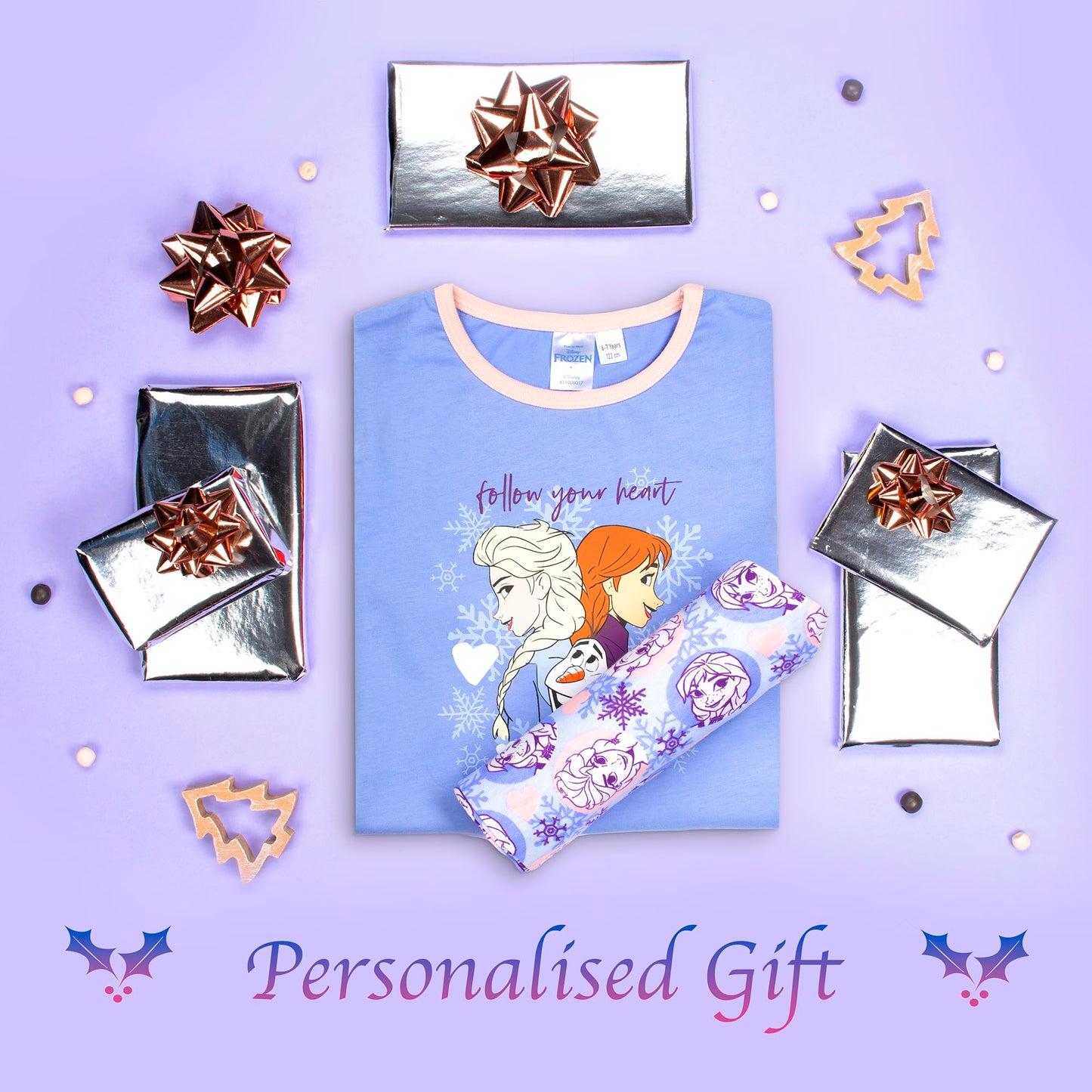 Disney - Personalised Frozen Long Sleeve Pyjama - 100% Cotton, Soft & Warm Winter PJs for Girls - Anna & Elsa Design - Great