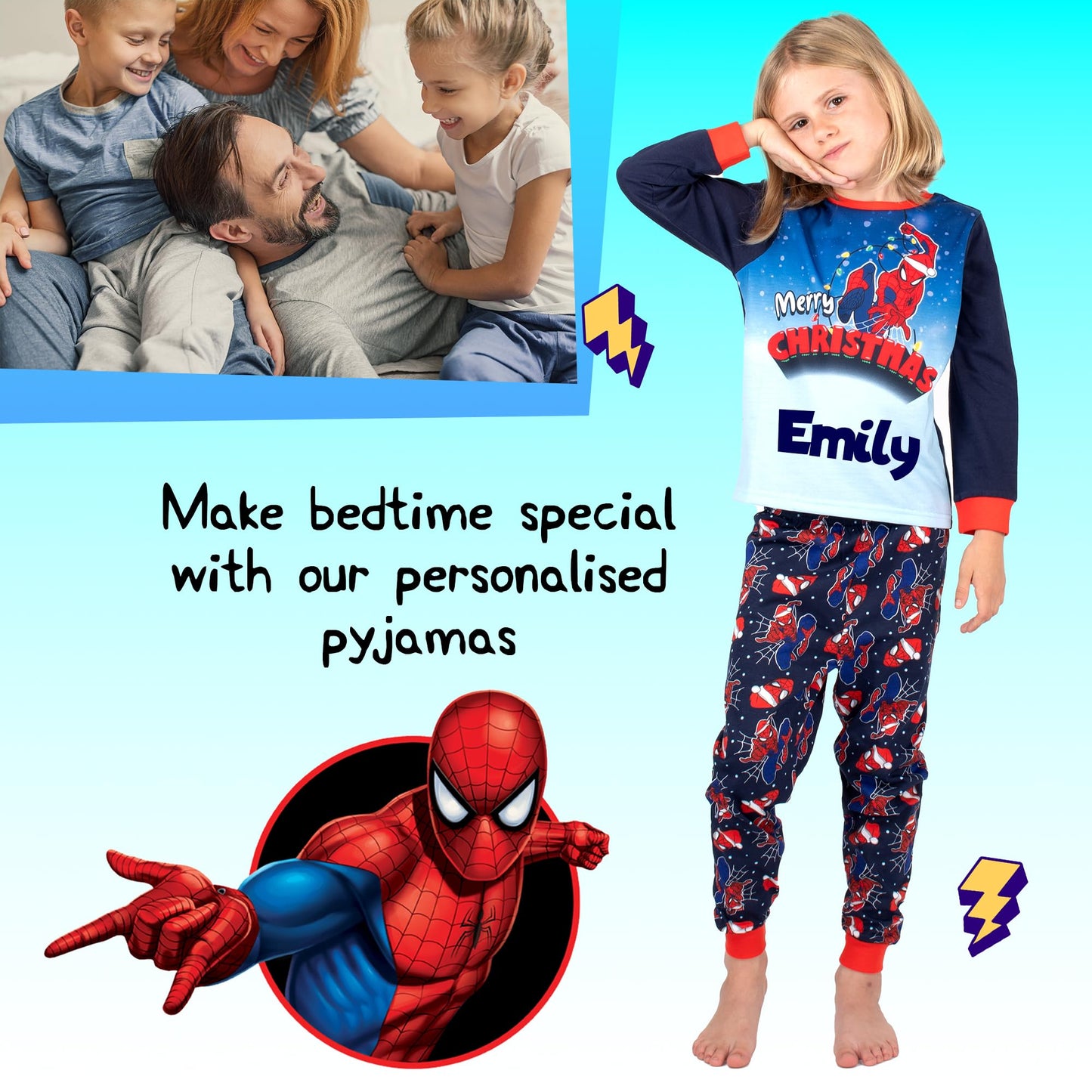 Marvel Spiderman Christmas Personalised Pyjama for Kids Long Sleeve Winter Pyjama Soft and Comfortable Gift for Boys PJ Set