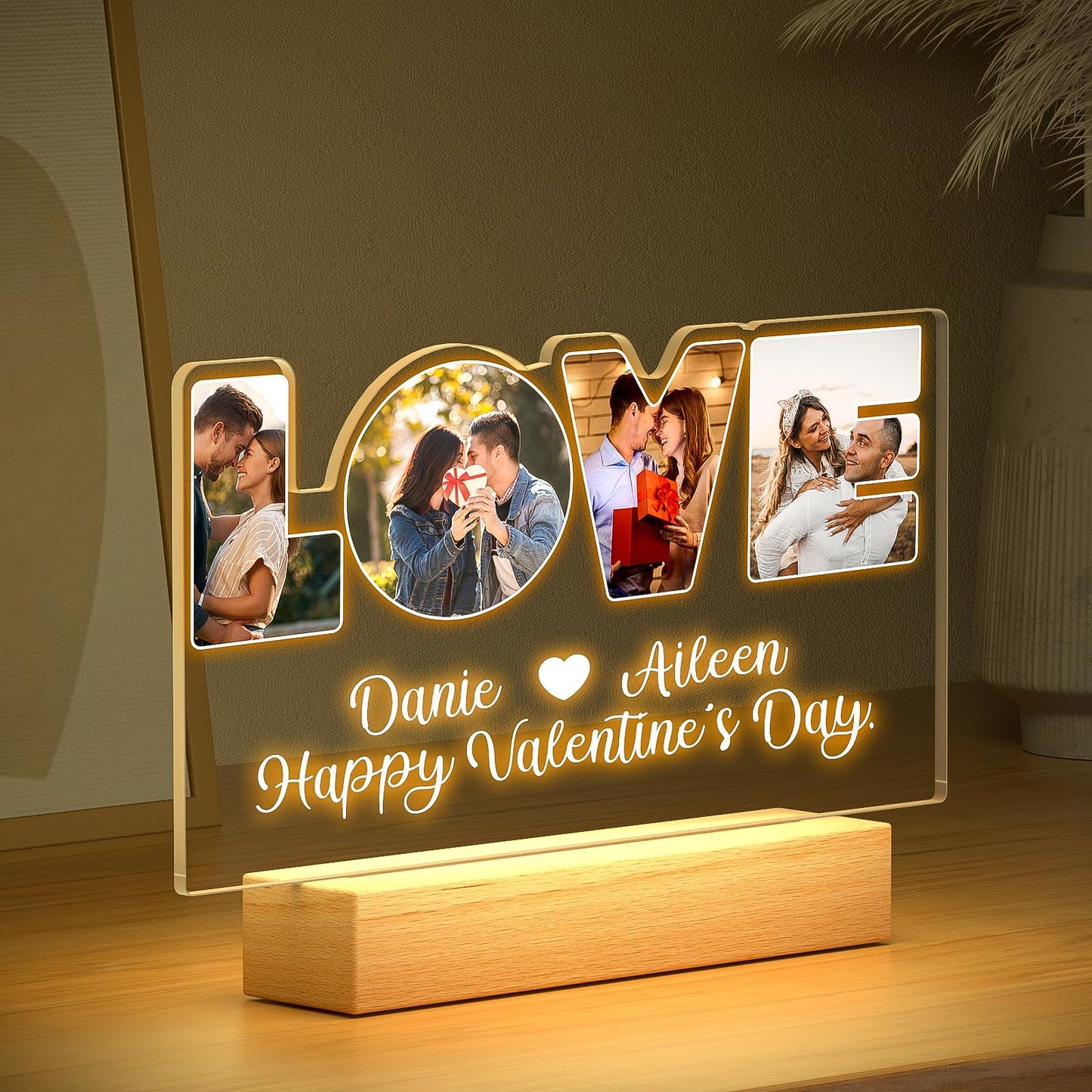 Personalised Anniversary Couples Gifts for Women and Men, Personalised Photo Frame with Photo, Customised Picture Frame with Night Light, Personalised Christmas Birthday Gifts for Her and Him