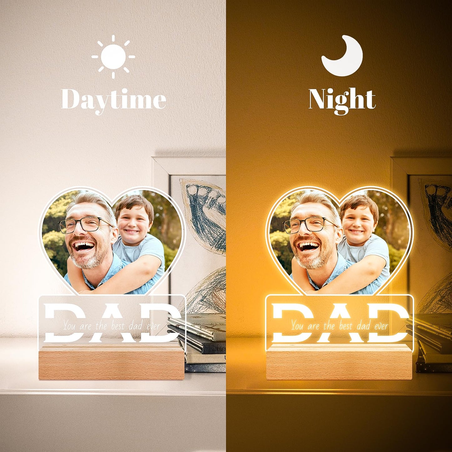 Personalised Anniversary Birthday Gifts for Women & Men, Custom Photo Frame with Night Light, Personalized Acrylic Plaque with Photos, Personalised Christmas Couples Gifts for Him & Her