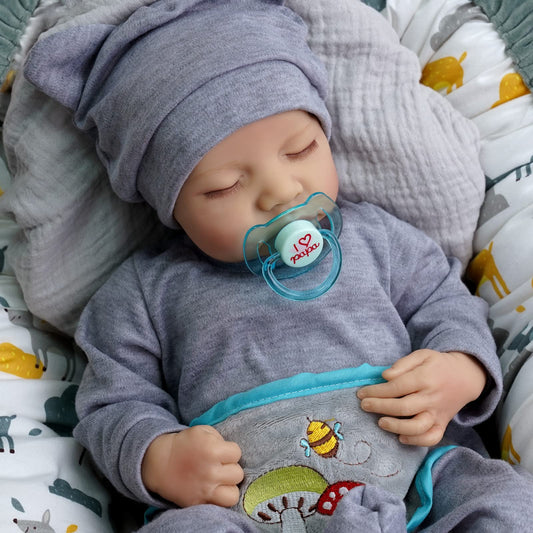 BABESIDE Reborn Dolls Boy - 17 Inches Hand-made Washable Reborn Babies So-ft Vin-yl Body with Clothes, Reborn-Baby Doll Looks Like a Real Baby (Closed-Eyes Boy)