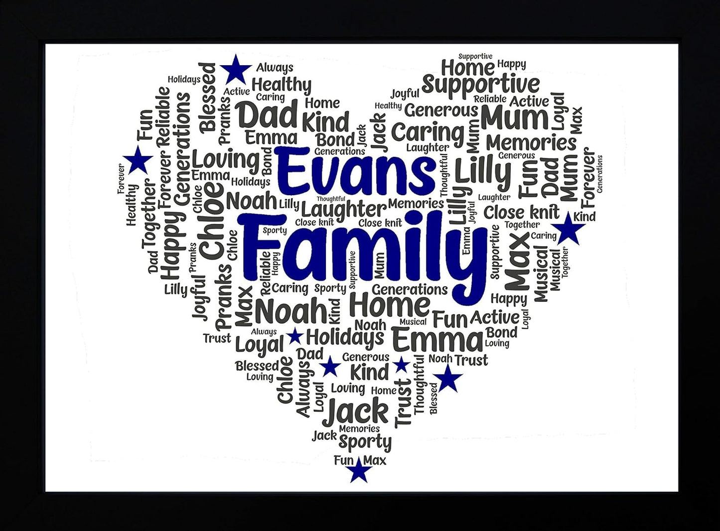 Personalised Family Print - Word Art Heart - Perfect personalised family gifts/Present Picture Wall Art Work Decor | Our Family Keepsake | A5, A4, A3 - Framed or Unframed Prints