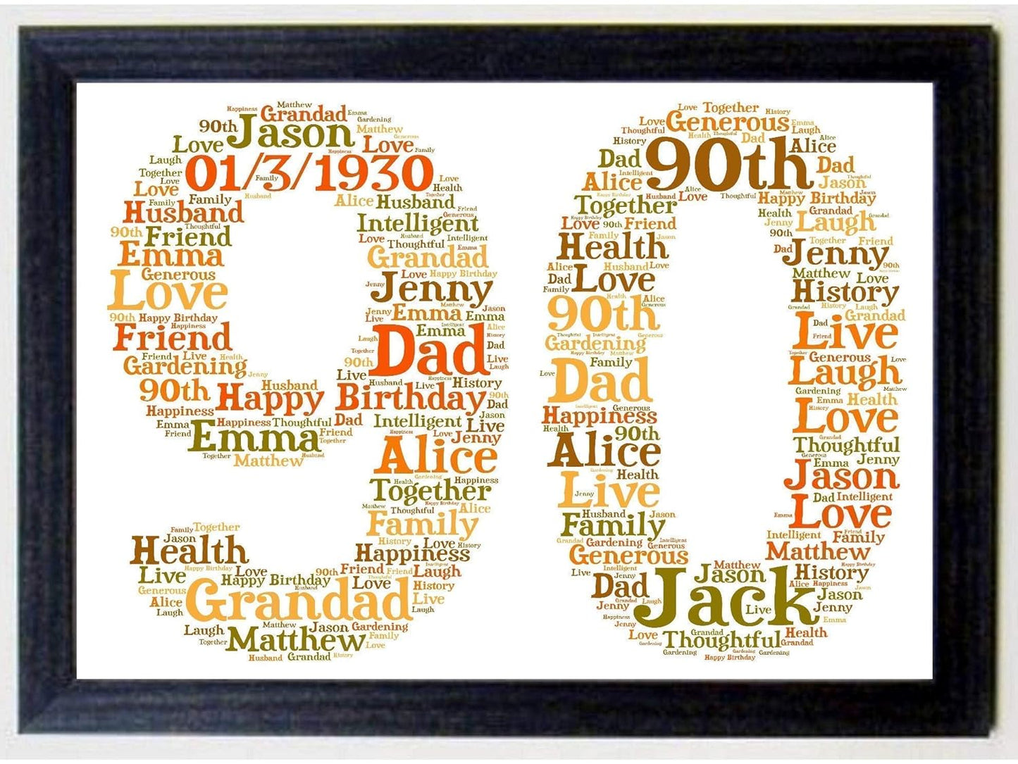 Personalised 16th 21st 30th 40th 50th 60th 70th 80th Framed Birthday A4 Print Gift Keepsake, Any age - Sold as an A4 print on High Quality Card in a choice of frames - Colours of the woodland