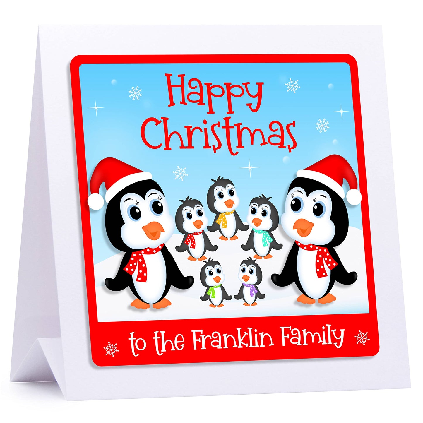 Personalised Christmas Card Family Christmas Card Snowmen - Embellished With Glittering Crystals From Swarovski Family or Couple 1-12 names