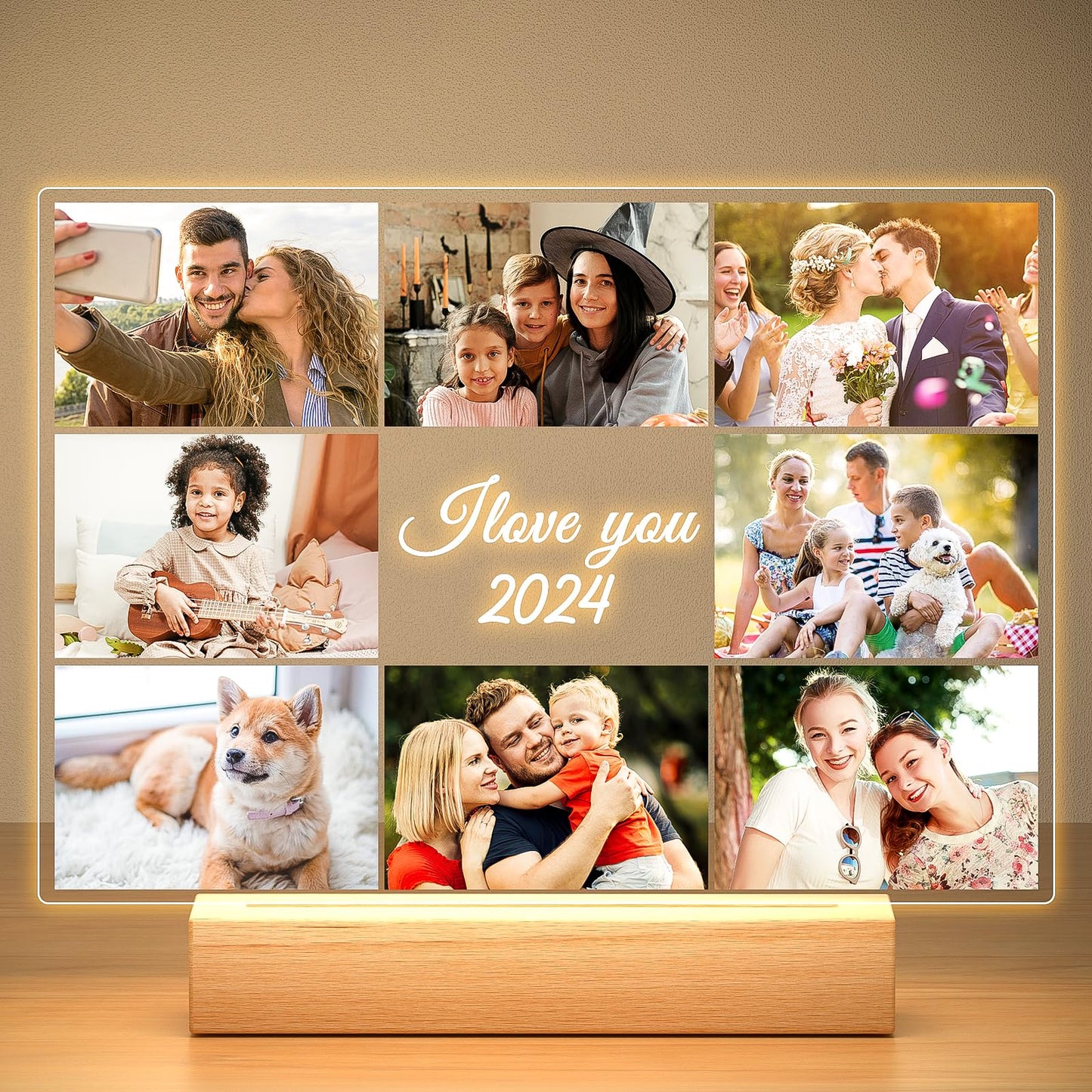 Personalised Anniversary Couples Gifts for Women and Men, Personalised Photo Frame with Photo, Customised Picture Frame with Night Light, Personalised Christmas Birthday Gifts for Her and Him