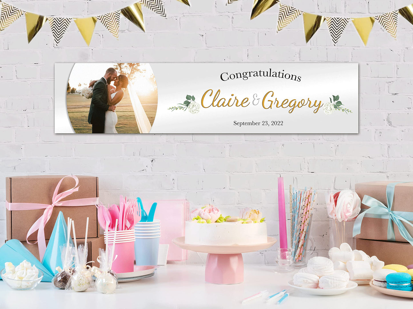 2 x Personalised Wedding Photo Banners - Any Name, Age and Occasion Custom (900mm x 210mm)