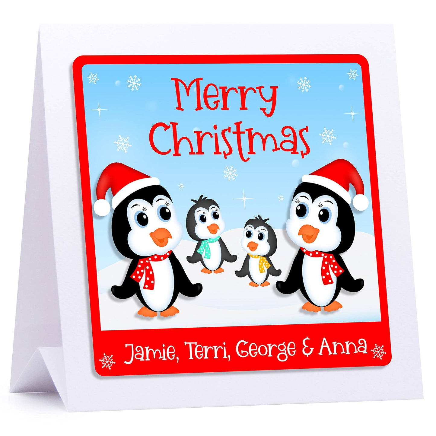 Personalised Christmas Card Family Christmas Card Snowmen - Embellished With Glittering Crystals From Swarovski Family or Couple 1-12 names