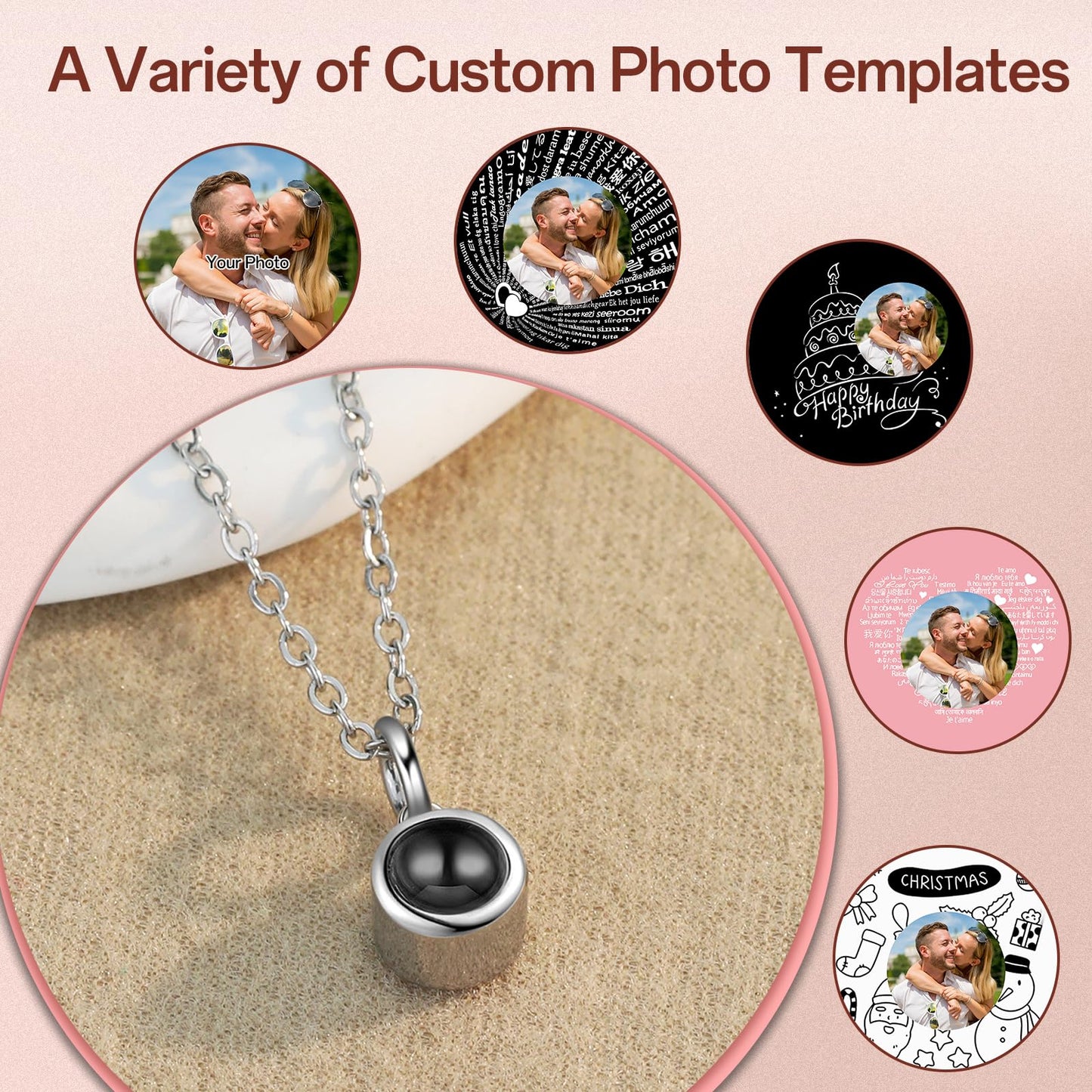 JONZIN Photo Necklace Custom Projection Necklace with Picture inside Personalised Necklace for Women Birthday Anniversary Memorial Gifts for Mother Daughter Girlfriend Wife